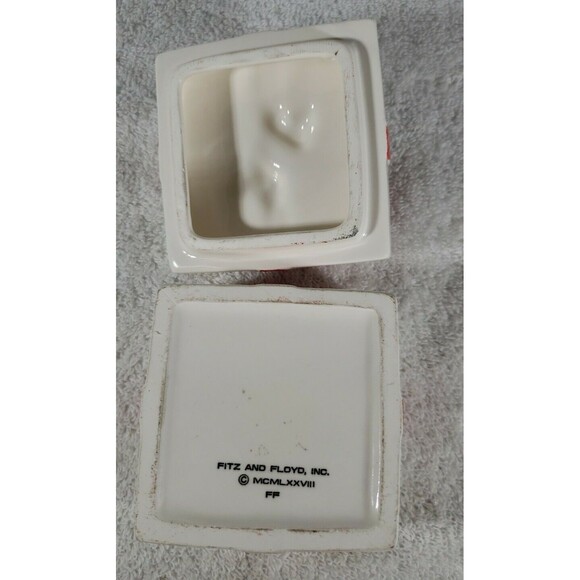 Fitz and Floyd Christmas Trinket Gift Box Bow Fa La La La La Red Green Vintage - Picture 7 of 9